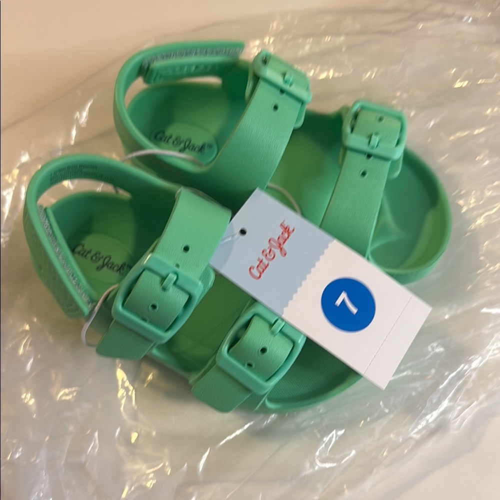 Cat & Jack Green Sandals with Adjustable Straps and Molded Footbed